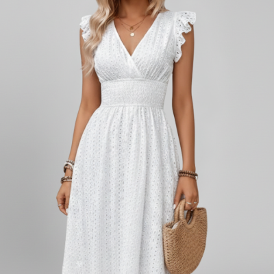 Women’s Dress With V Neckline And Short Sleeves