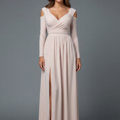Women’s Long Dress With V-neck And Side Slit