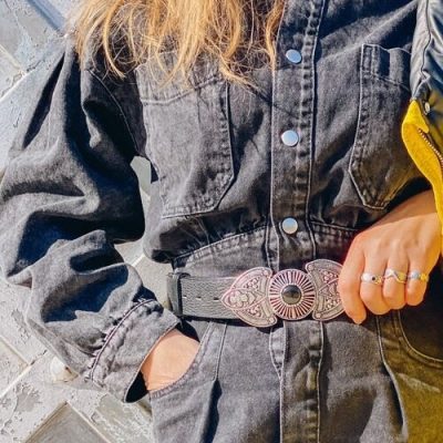 Boho Belt Black Leather With Silver Buckle Made
