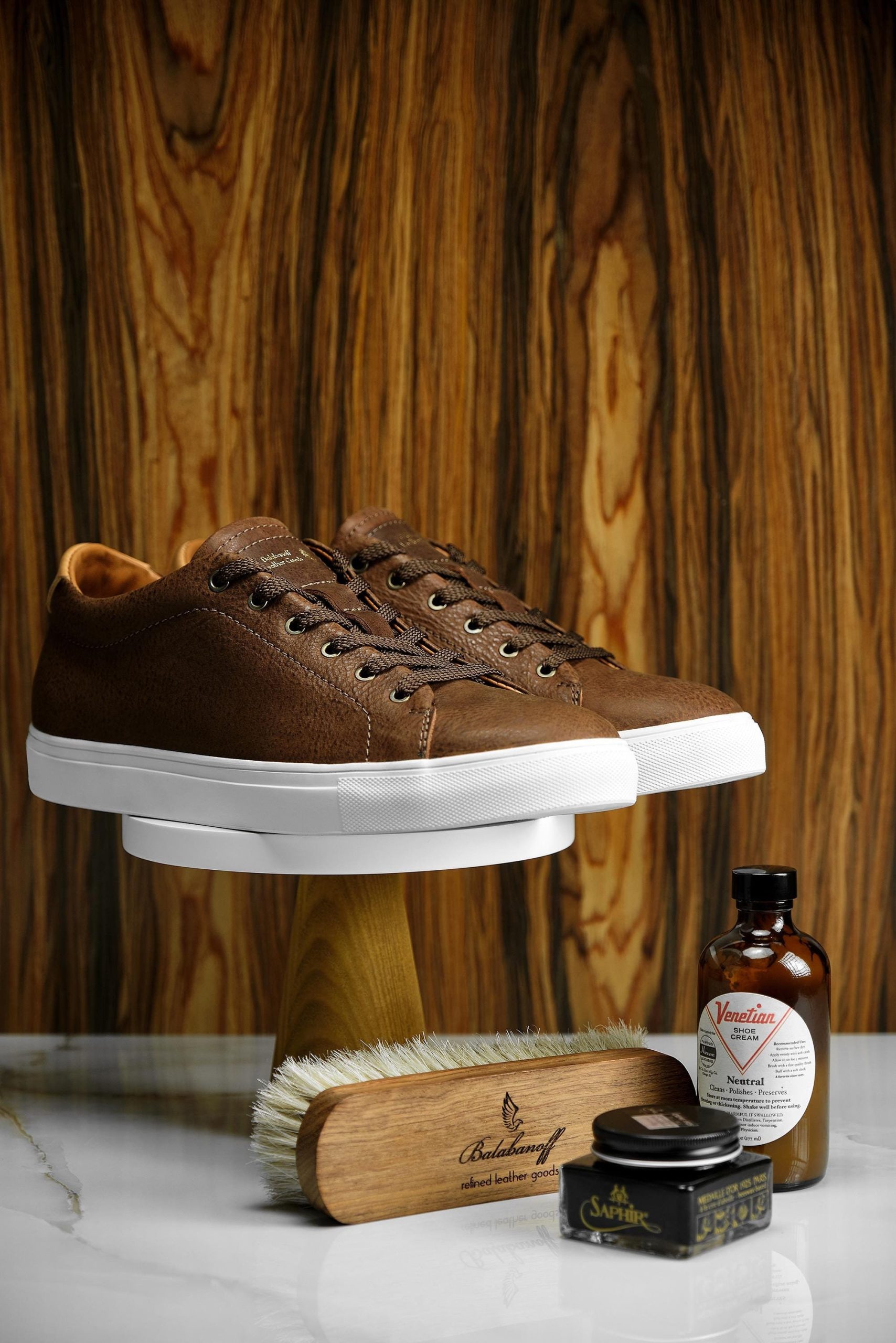 Men's Leather Sneakers Handmade Brown With Genuine Rubber