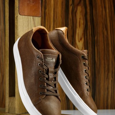Men's Leather Sneakers Handmade Brown With Genuine Rubber