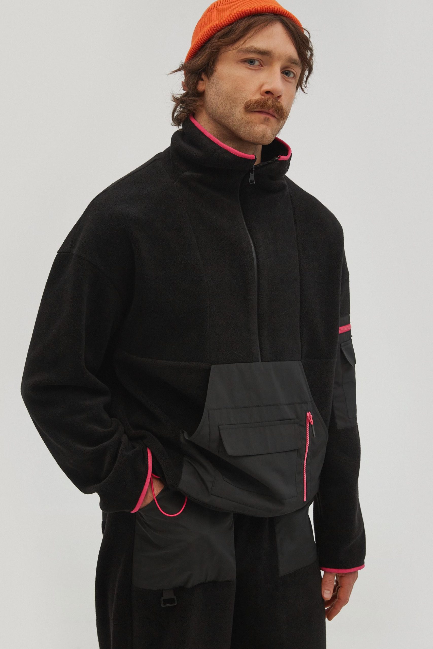 Mens Black Polar Fleece Pullover: Half Zip Sweatshirt