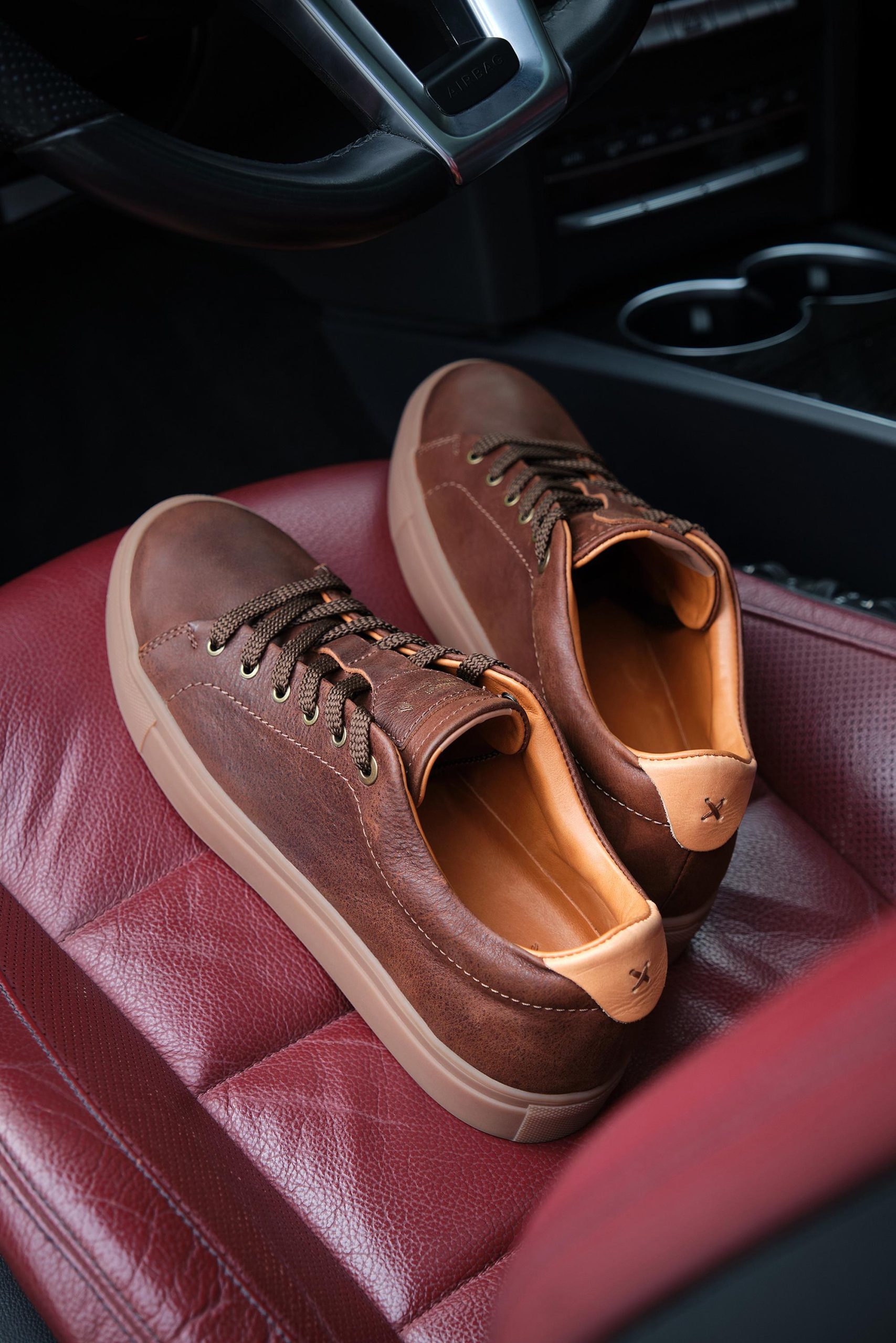 All Brown Leather Sneakers With Honey Real Rubber
