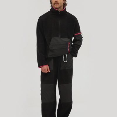 Mens Black Polar Fleece Pullover Sweatshirt: 1/2 Zip