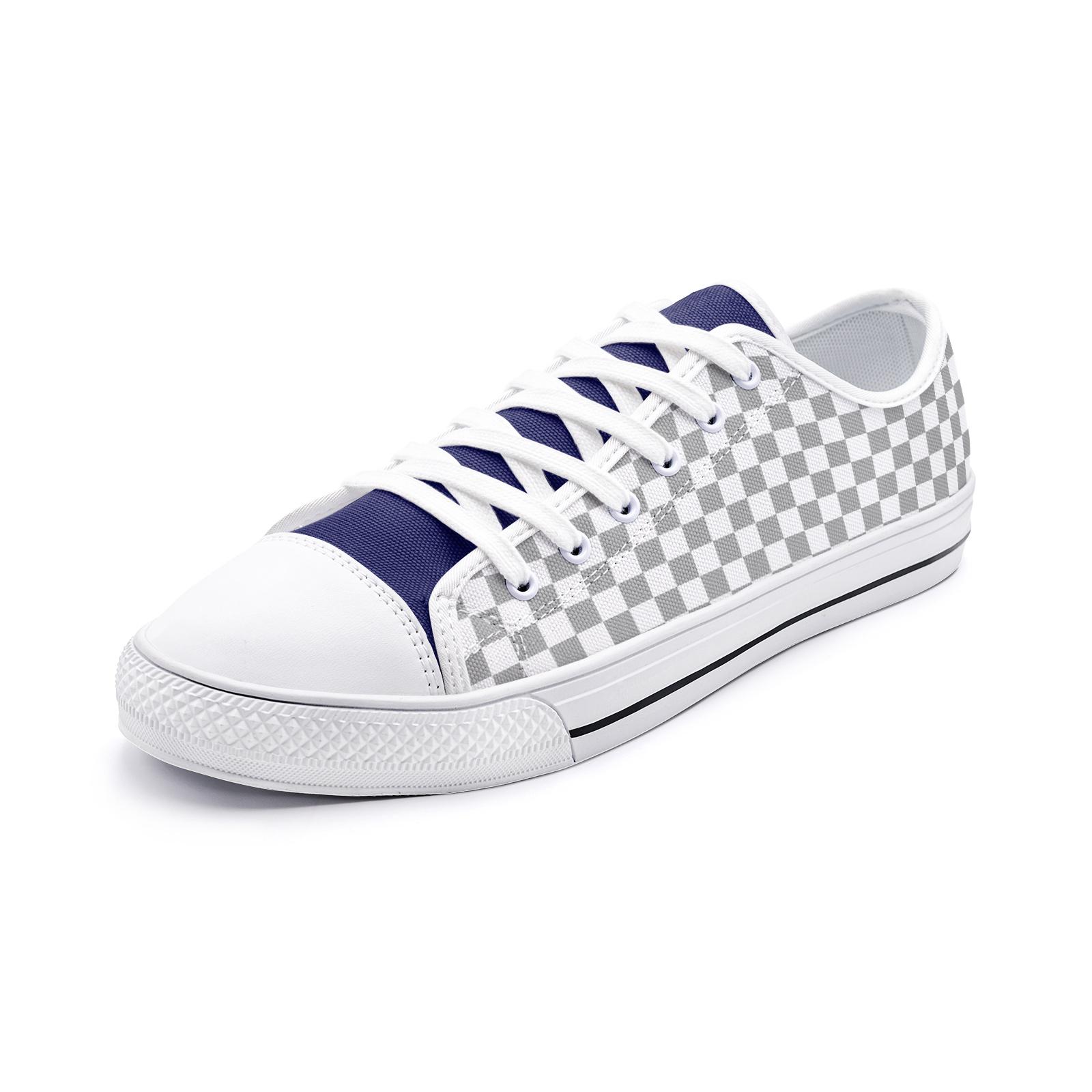 Checkered Canvas Sneakers: Blue & Gray Low Top