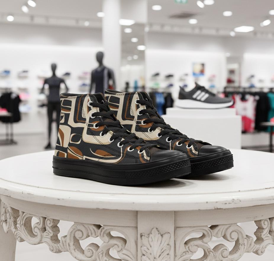 Retro Geo High Top Canvas Sneakers Black Sole