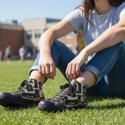 Retro Geo High Top Canvas Sneakers Black Sole